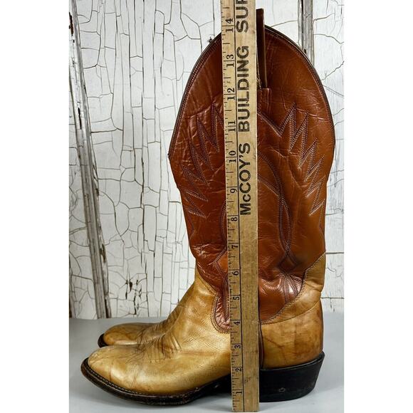 VTG Sanders Men’s Handmade WESTERN Cowboy BOOTS 8D Mexico Light Brown Leather - Picture 11 of 13